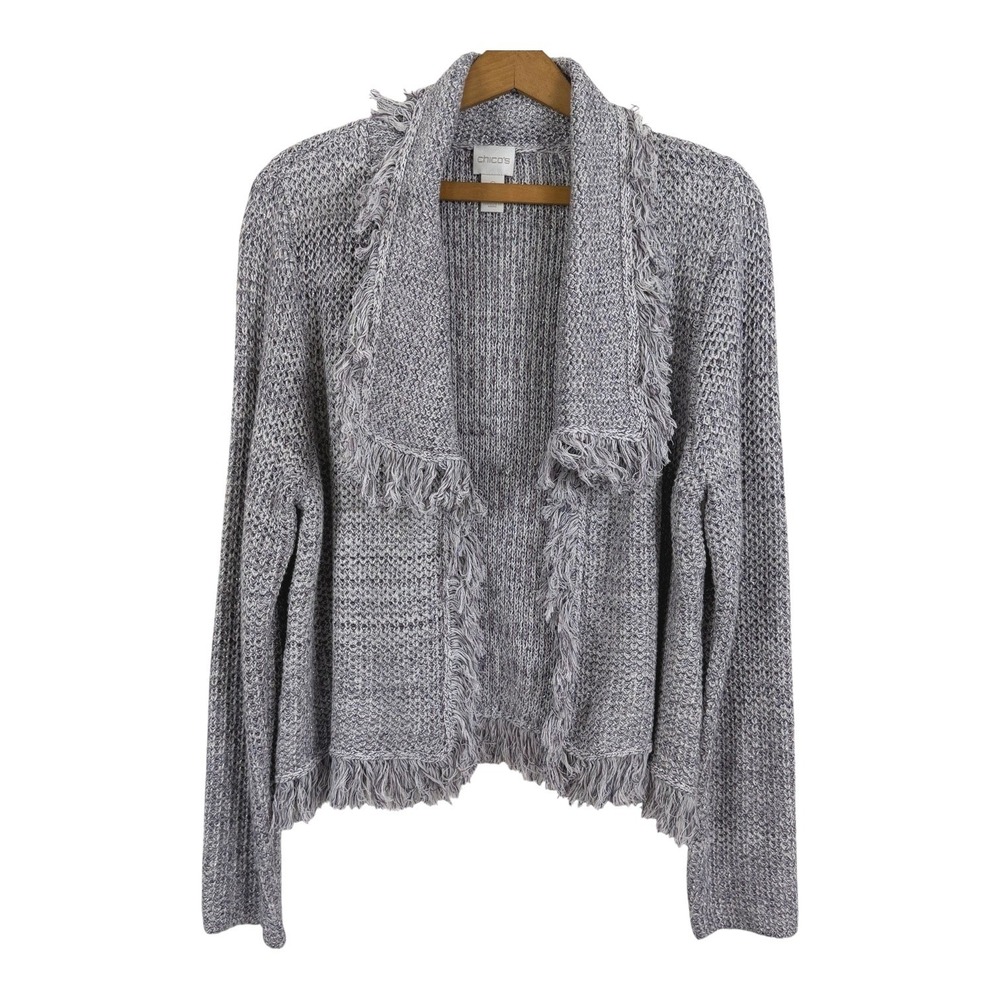 Chico's Women Freida Open Cardigan Sweater Size 2 (US Large/12) Fringe Metallic